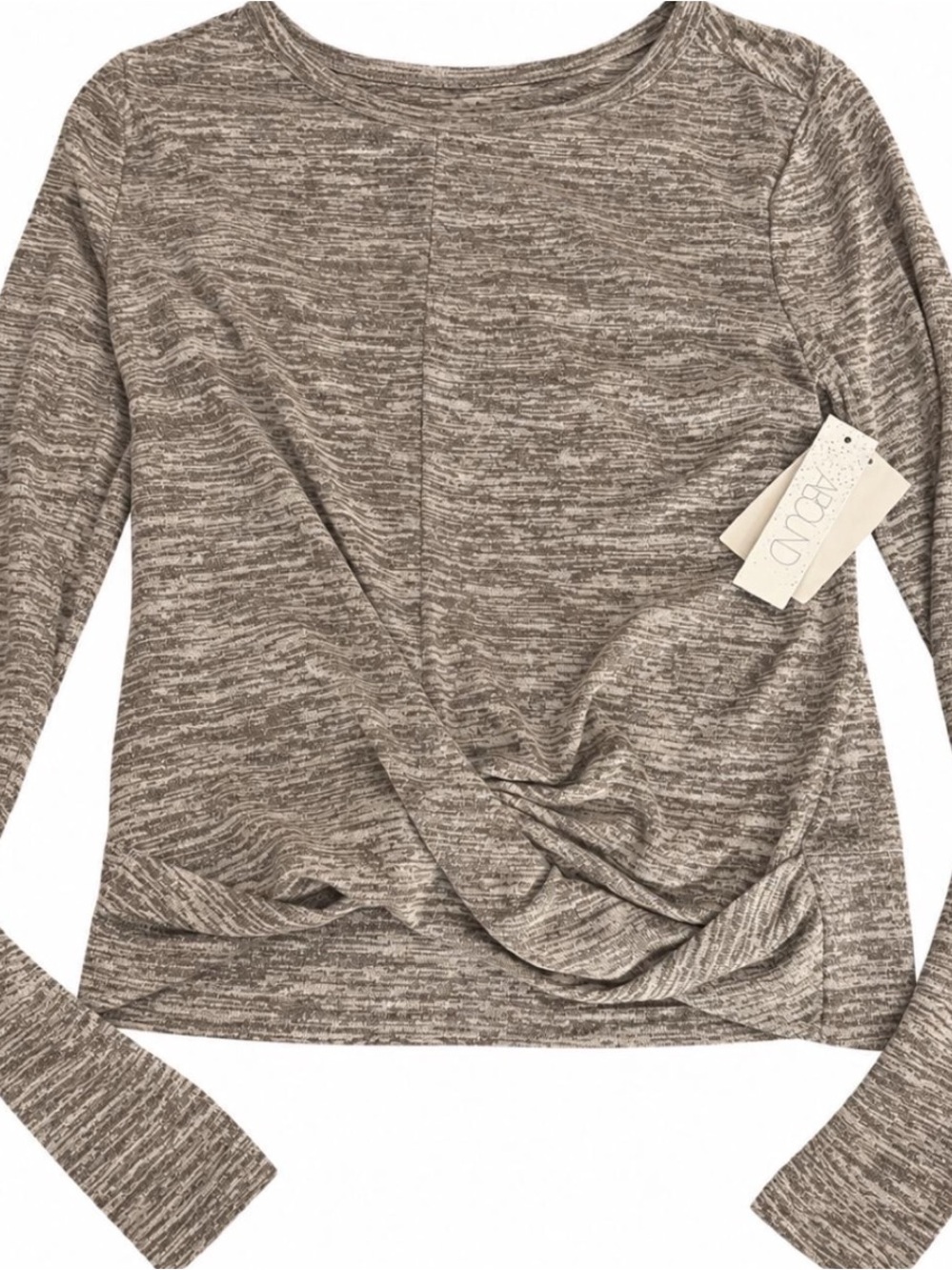Abound Taupe Marled Twist-Front Long Sleeve Top